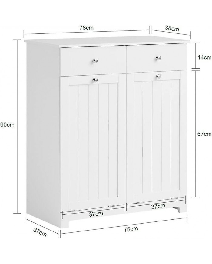 SoBuy Armoire à linge 2 tiroirs 2 portes avec 2 paniers à linge amovibles, BZR33-W