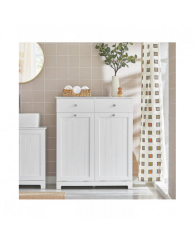 SoBuy Armoire à linge 2 tiroirs 2 portes avec 2 paniers à linge amovibles, BZR33-W