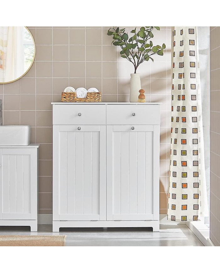 SoBuy Armoire à linge 2 tiroirs 2 portes avec 2 paniers à linge amovibles, BZR33-W