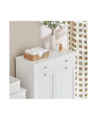 SoBuy Armoire à linge 2 tiroirs 2 portes avec 2 paniers à linge amovibles, BZR33-W