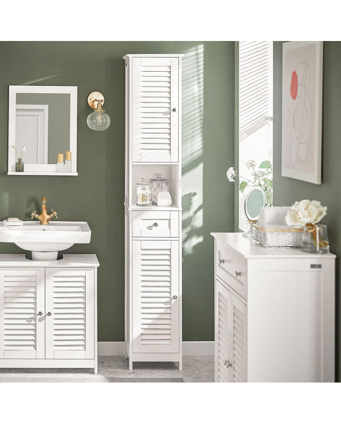 SoBuy FRG236-W, White Free Standing Tallboy Salle de bains Armoire de rangement
