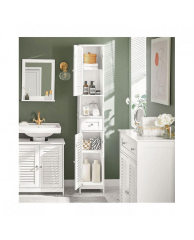 SoBuy FRG236-W, White Free Standing Tallboy Salle de bains Armoire de rangement