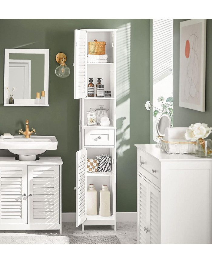 SoBuy FRG236-W, White Free Standing Tallboy Salle de bains Armoire de rangement