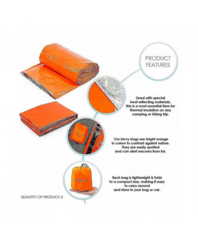 4x Outdoor Emergency Thermal Waterproof Sleeping Bag Camping Survival Bivvy Sack