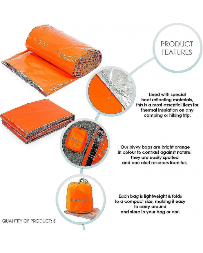 4x Outdoor Emergency Thermal Waterproof Sleeping Bag Camping Survival Bivvy Sack