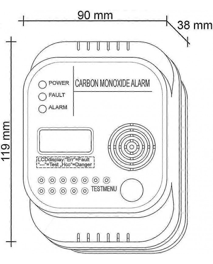 Détecteur de monoxyde de carbone, alimenté par batterie, détecteur de gaz avec affichage et jauge de température