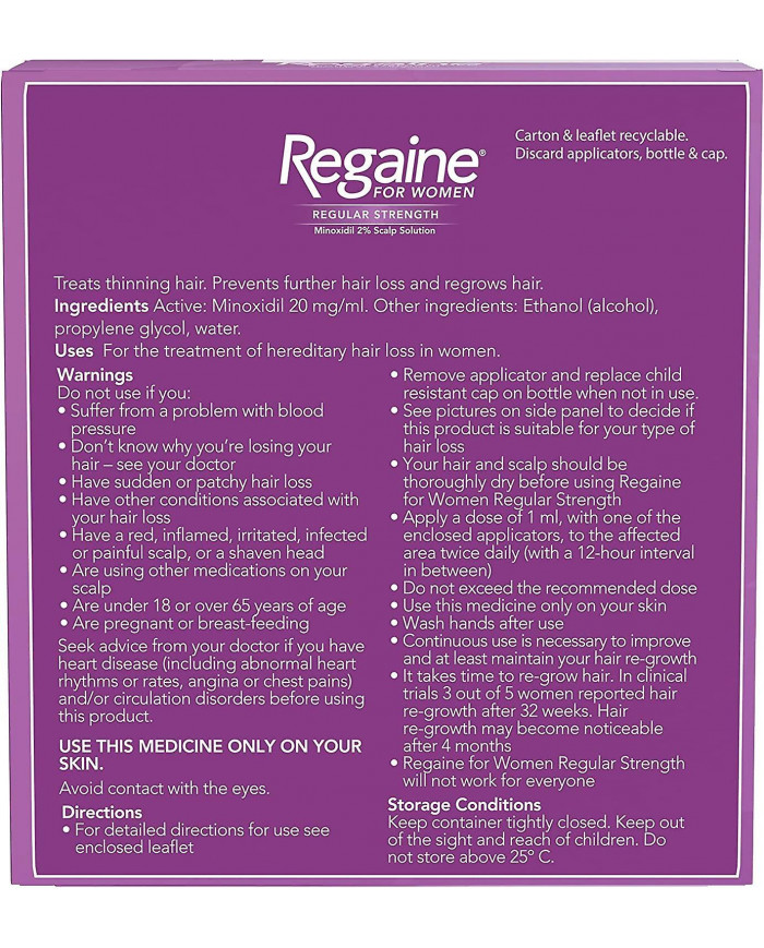 Regaine Pour les femmes Solution de croissance des cheveux et de perte de cheveux - 60ml 1 mois d’approvisionnement