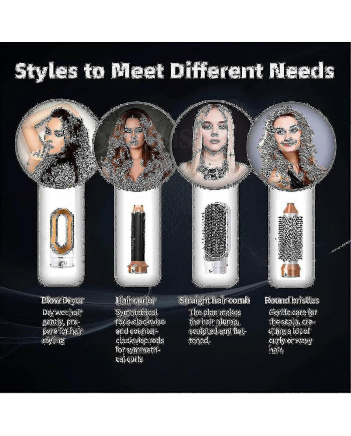 5 en 1 Hair Styler, airwrap Air Styler avec sèche-cheveux brosse à air chaud, lisseur Wrapper (Gol blanc