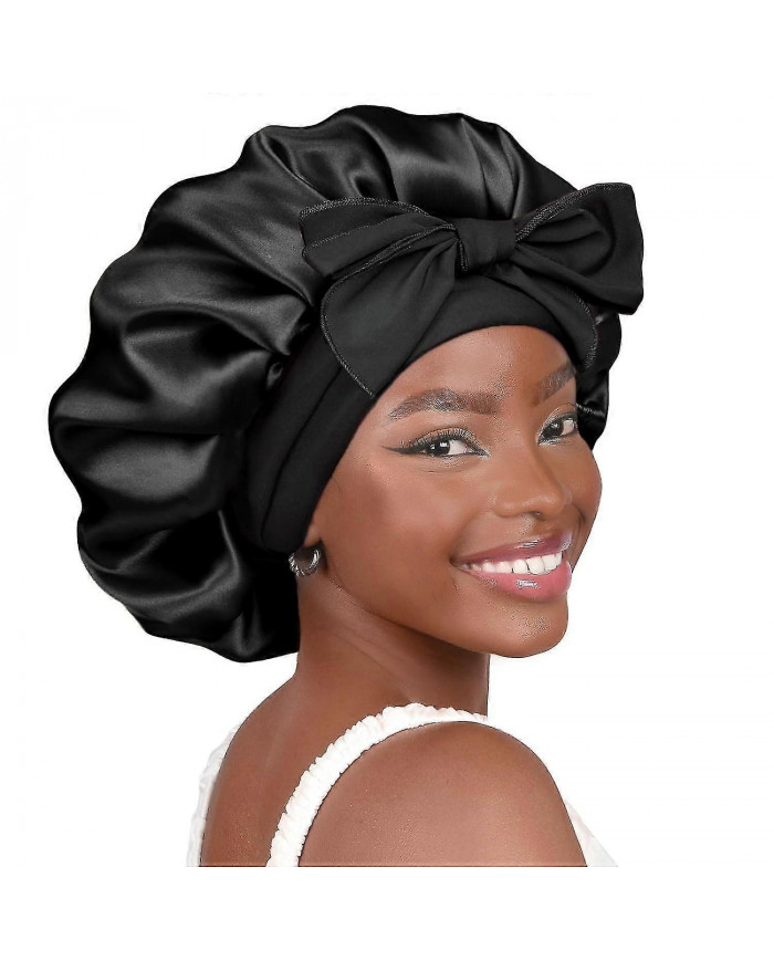 SQCLV Satin Bonnet Bonnet De Soie pour Dormir Double Couche Satin Doublé Bonnet De Cheveux avec Bande De Cravate [...]