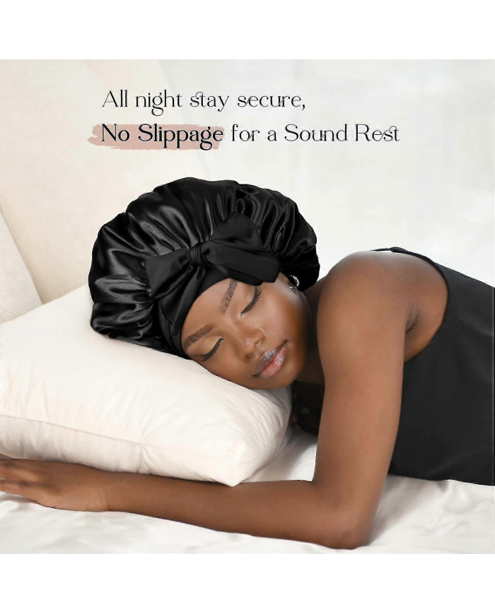 SQCLV Satin Bonnet Bonnet De Soie pour Dormir Double Couche Satin Doublé Bonnet De Cheveux avec Bande De Cravate [...]