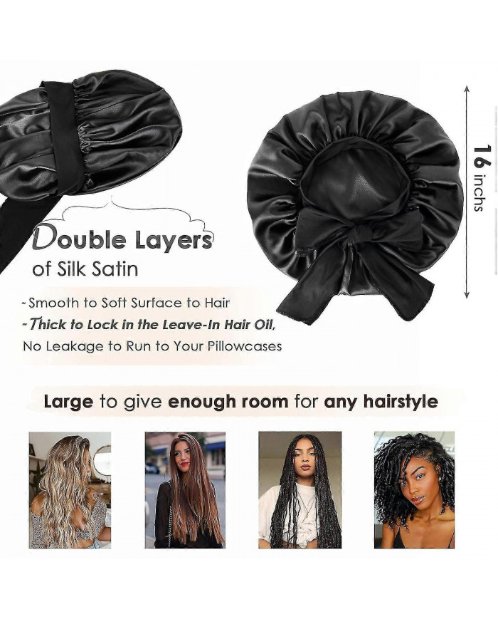 SQCLV Satin Bonnet Bonnet De Soie pour Dormir Double Couche Satin Doublé Bonnet De Cheveux avec Bande De Cravate [...]