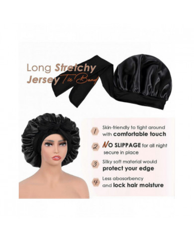 SQCLV Satin Bonnet Bonnet De Soie pour Dormir Double Couche Satin Doublé Bonnet De Cheveux avec Bande De Cravate [...]