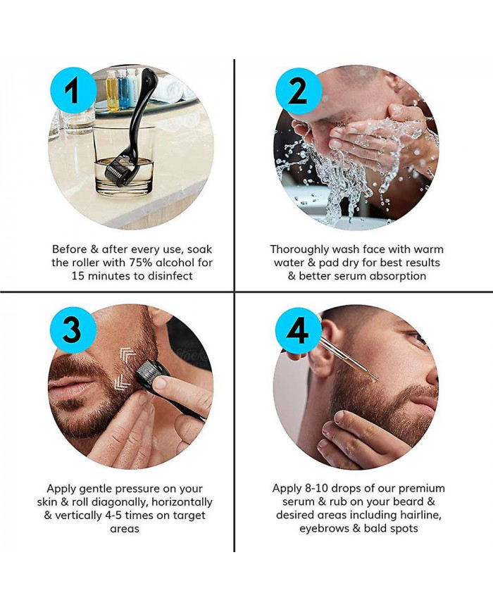 Kit de croissance de la barbe, rouleau de derma à barbe 0,3 mm, huile à barbe pour la croissance des poils du [...]