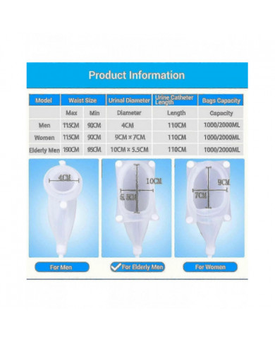 Collecteur d’urine en silicone, 3 types avec 2 sacs de cathéter d’urine pour homme âgé