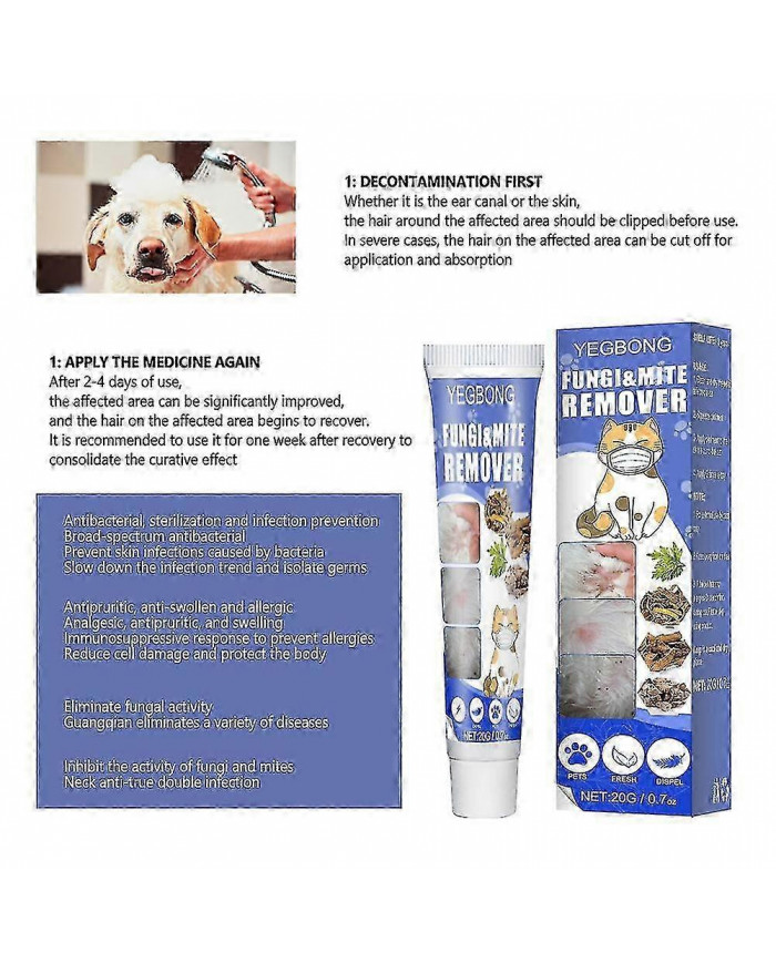 Crème pour la peau des animaux de compagnie Traitement de la teigne Acariens Anti-démangeaisons Traite les [...]
