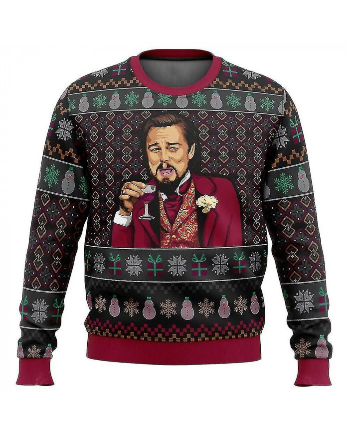 Laughing Leo Dicaprio Meme Ugly Christmas Sweater Gift Santa Claus Pullover Men 3d Sweatshirt And Top