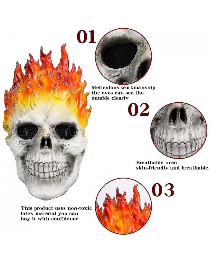 Halloween Ghost Rider Rouge Et Bleu Flamme Skull Masque Horreur Fantôme Full Face Latex Cosplay Costume Accessoires