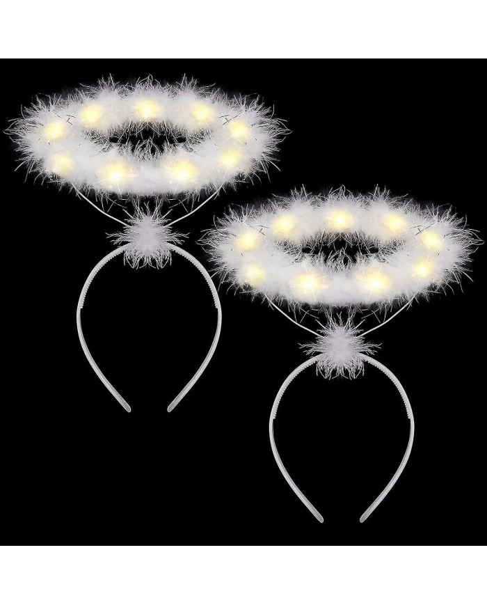 2 Pack Light Up Angel Halo Headband Led White Feather Headband Angel Halo Headband pour Noël