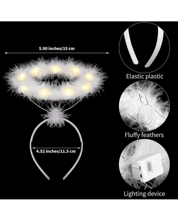 2 Pack Light Up Angel Halo Headband Led White Feather Headband Angel Halo Headband pour Noël