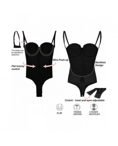 Backless Body Shaper pour les femmes Push Up Bra Low Back Thong Bodysuit