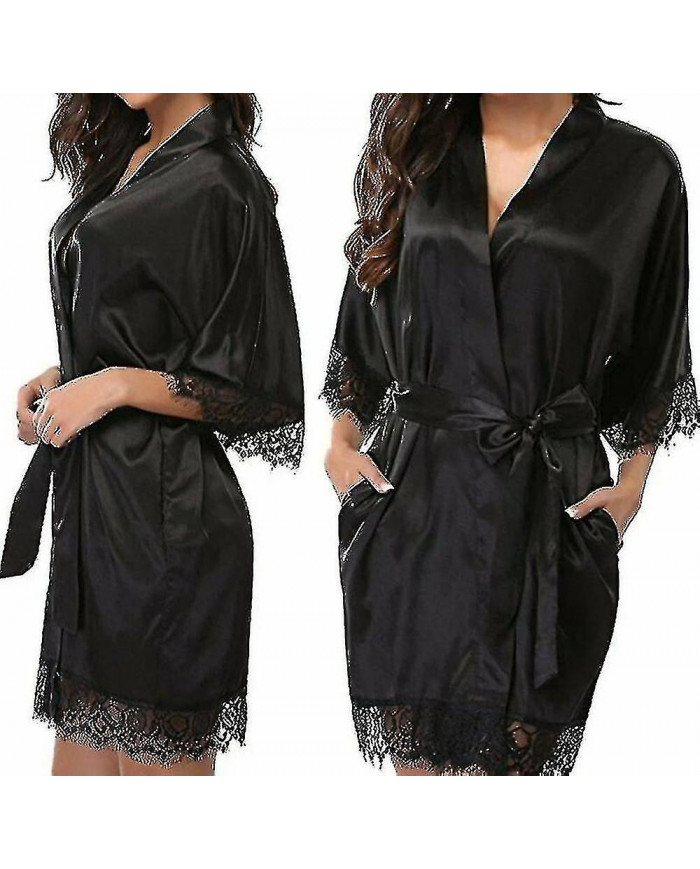 Satin Robe Wedding Bride Bridesmaid Kimono Dressing Gown Sleepwear Bathrobe