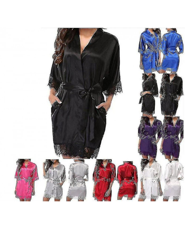 Satin Robe Wedding Bride Bridesmaid Kimono Dressing Gown Sleepwear Bathrobe