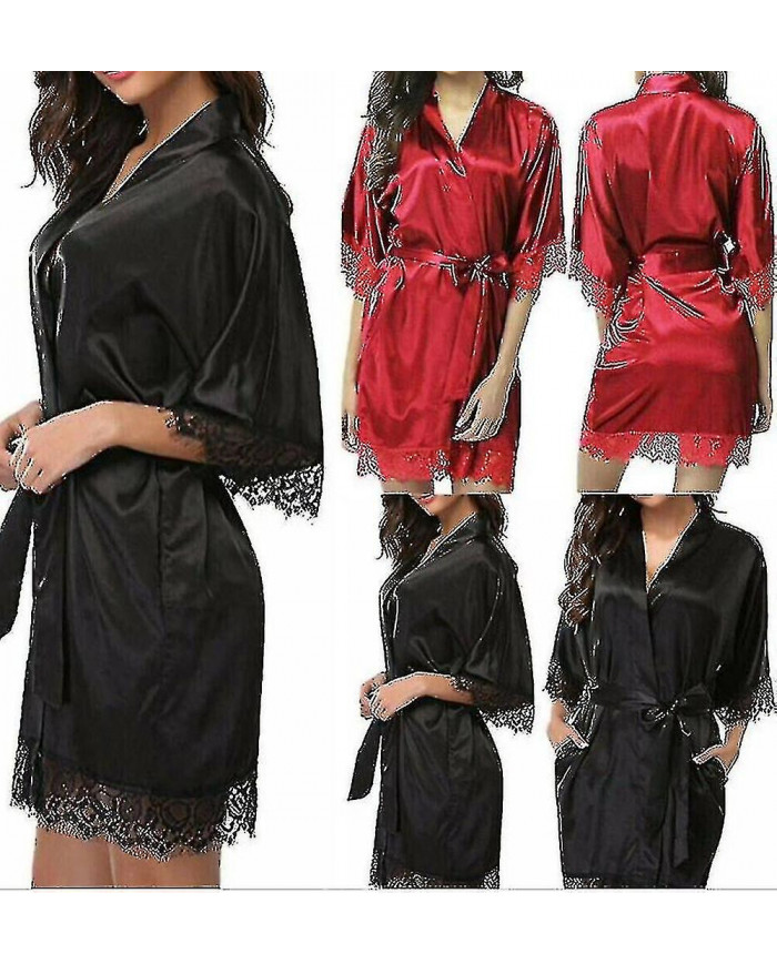 Satin Robe Wedding Bride Bridesmaid Kimono Dressing Gown Sleepwear Bathrobe