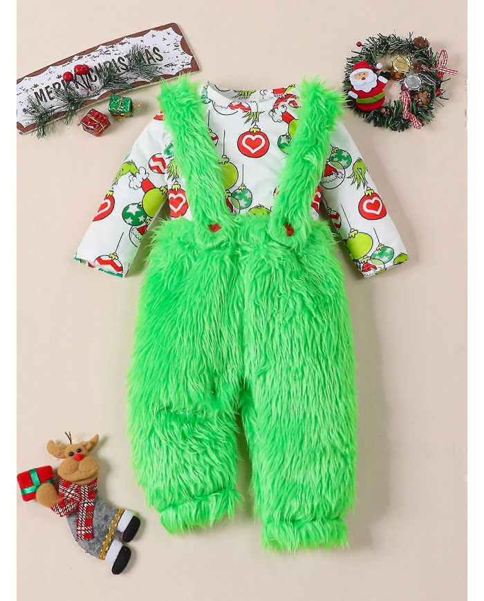 Le bébé qui a volé la tenue de Noël Baby Boys Girls Xmas Green Furry Monster Costume Vêtements Set