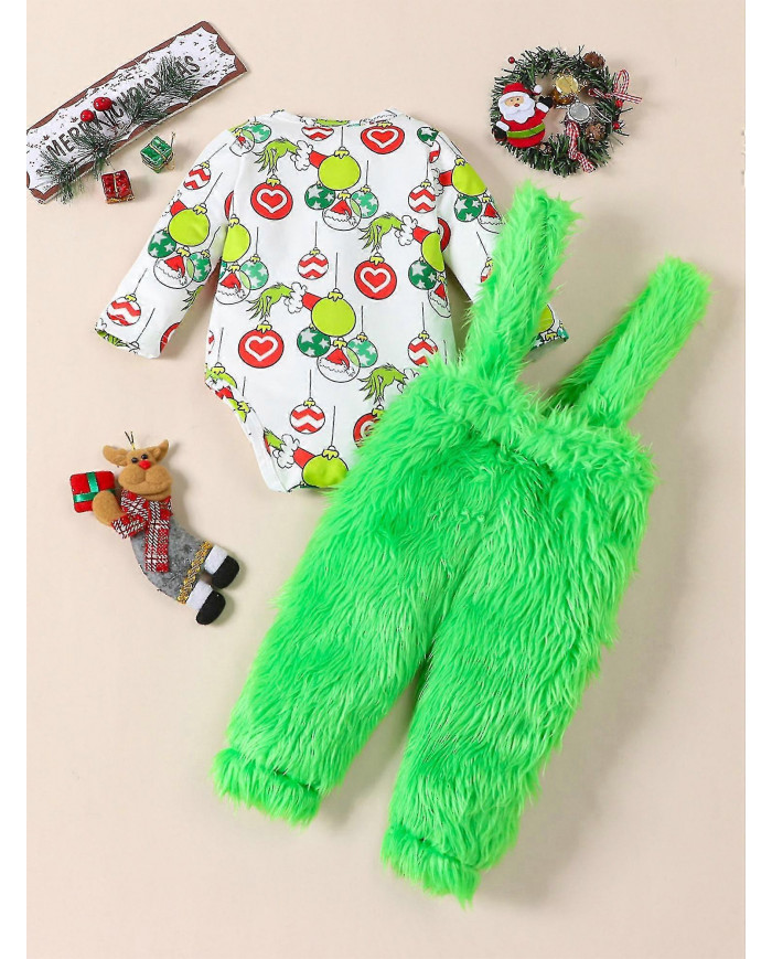 Le bébé qui a volé la tenue de Noël Baby Boys Girls Xmas Green Furry Monster Costume Vêtements Set