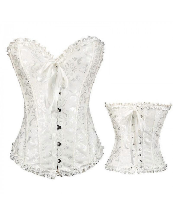 MIMIGO Women's Vintage Palace Shapewear Bustiers Corsets Satin Boned Lace Up Strapless Overbust Corset Bridal Bodysuit