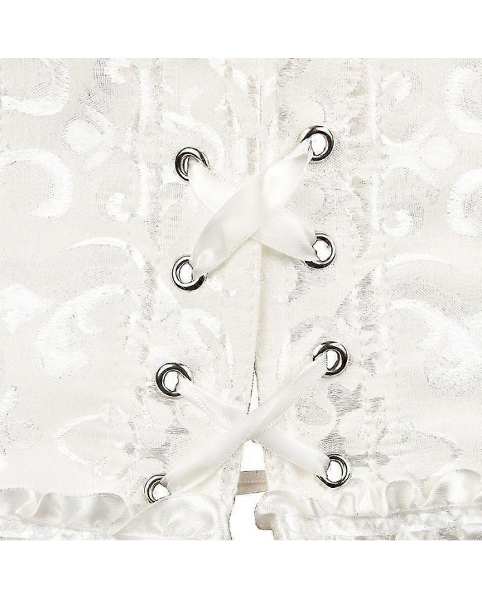 MIMIGO Women's Vintage Palace Shapewear Bustiers Corsets Satin Boned Lace Up Strapless Overbust Corset Bridal Bodysuit