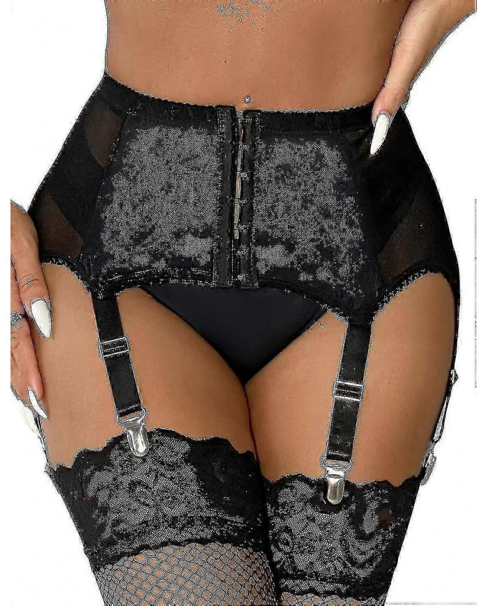 Porte-jarretelles pour femmes Plus La Taille Dentelle Jarretière Et 6 Clips En Métal Sous-Vêtements Ajustables [...]