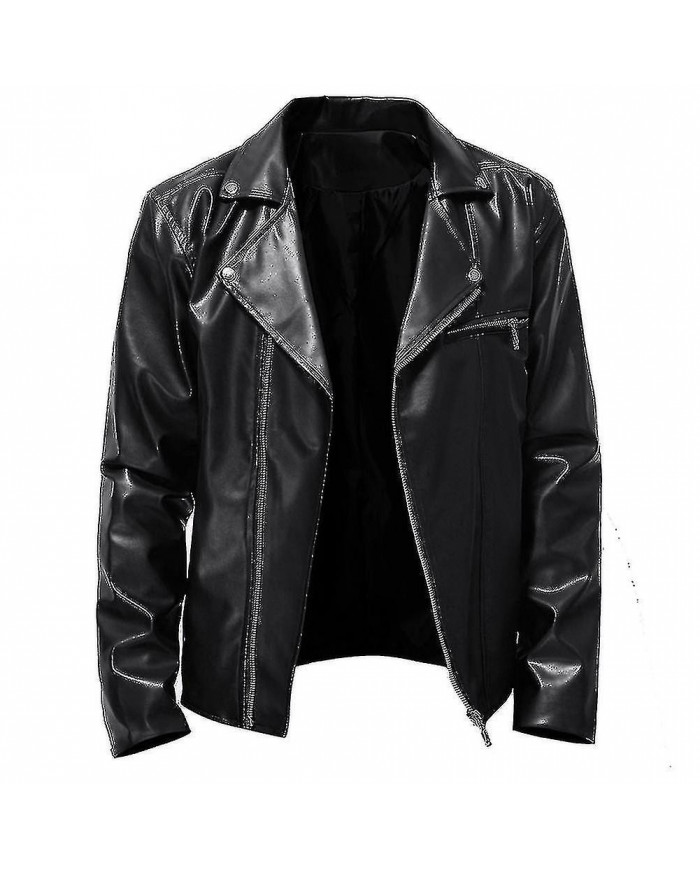 Homme Automne Pu All-match Casual Lapel Moto Veste en Cuir