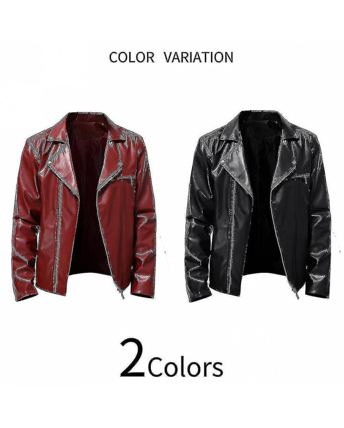 Homme Automne Pu All-match Casual Lapel Moto Veste en Cuir