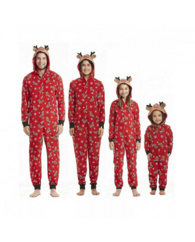 Famille Matching Elk Imprimé Pyjamas Onesie Jumpsuit Noël Hooded Sleepwear Adult Kids