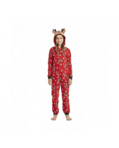 Famille Matching Elk Imprimé Pyjamas Onesie Jumpsuit Noël Hooded Sleepwear Adult Kids