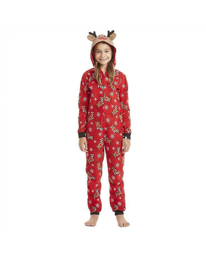 Famille Matching Elk Imprimé Pyjamas Onesie Jumpsuit Noël Hooded Sleepwear Adult Kids