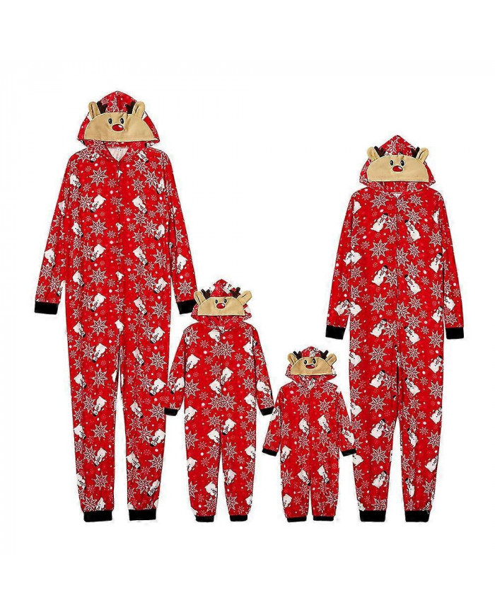 Famille Matching Elk Imprimé Pyjamas Onesie Jumpsuit Noël Hooded Sleepwear Adult Kids