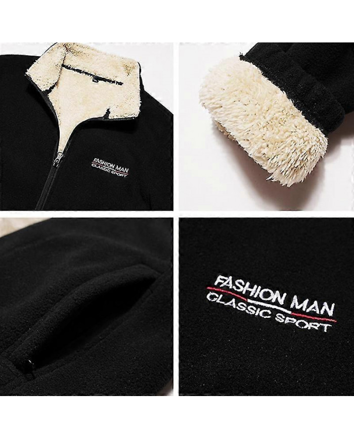 Hommes Polaire Polaire Veste Stand Col Fermeture à glissière Chaud Épais Manteau Hiver Décontracté Vêtements d’extérieur