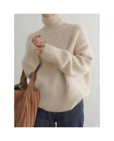 Pull Cachemire Col Roulé 100% Pure Laine Pull Dames Tricot Lâche Pull Femme Automne/hiver