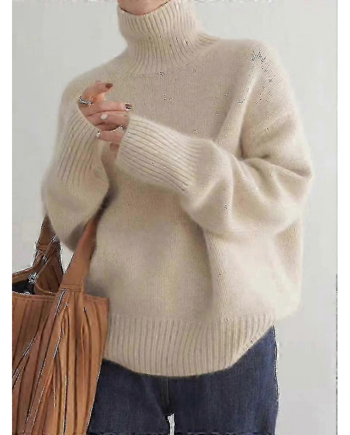 Pull Cachemire Col Roulé 100% Pure Laine Pull Dames Tricot Lâche Pull Femme Automne/hiver