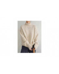 Pull Cachemire Col Roulé 100% Pure Laine Pull Dames Tricot Lâche Pull Femme Automne/hiver