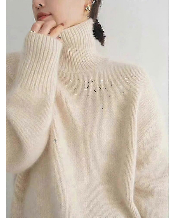 Pull Cachemire Col Roulé 100% Pure Laine Pull Dames Tricot Lâche Pull Femme Automne/hiver