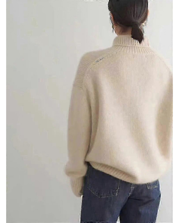 Pull Cachemire Col Roulé 100% Pure Laine Pull Dames Tricot Lâche Pull Femme Automne/hiver