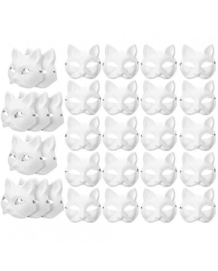 30pcs Mascarade Blank Mask Cat Masques Costume Cosplay Masque Diy Unpainted Cat Mask