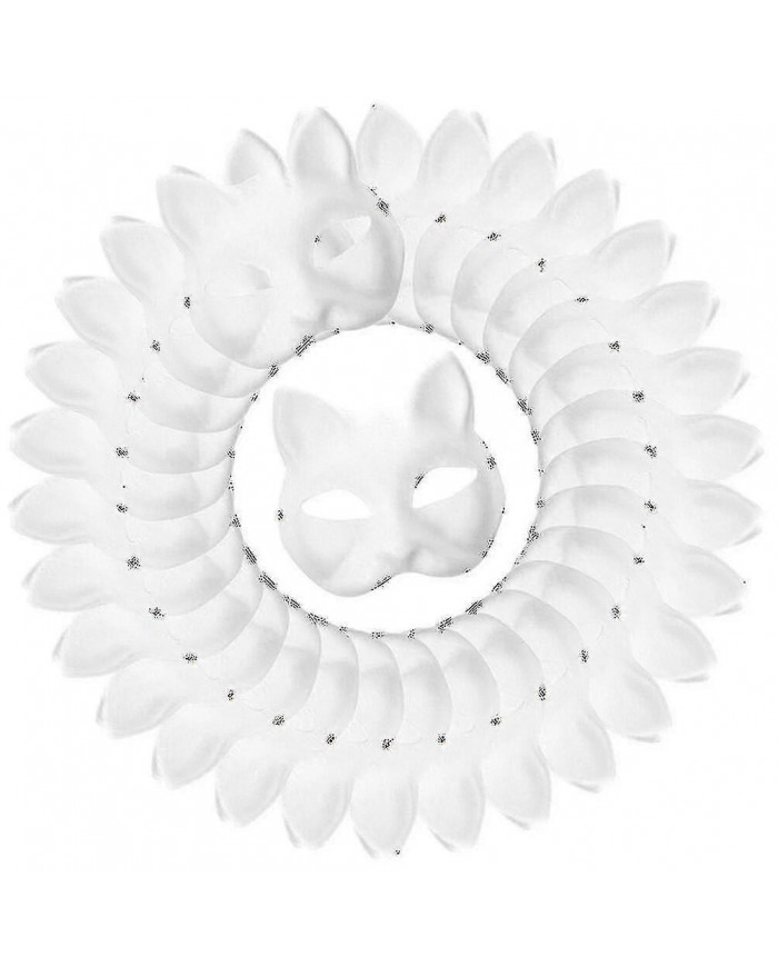 30pcs Mascarade Blank Mask Cat Masques Costume Cosplay Masque Diy Unpainted Cat Mask