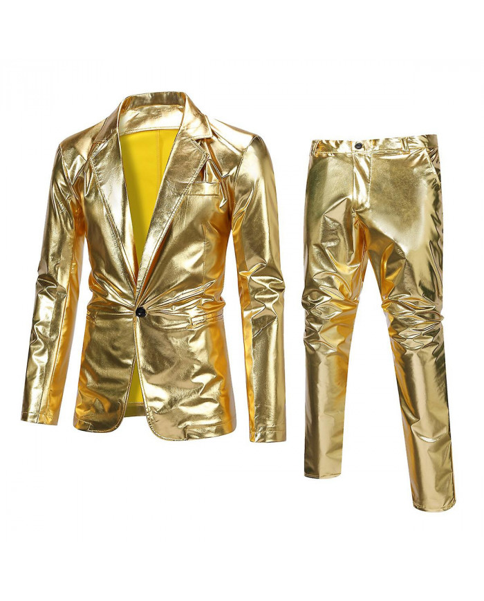 Sliktaa Hommes 2Pce Costume Brillant Brillant Imperméable Blazer et Pantalon