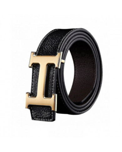 Nouveau style Business Leisure Véritable Pu Cuir H Boucle lisse Litchi Grain Ceinture pour Hommes V