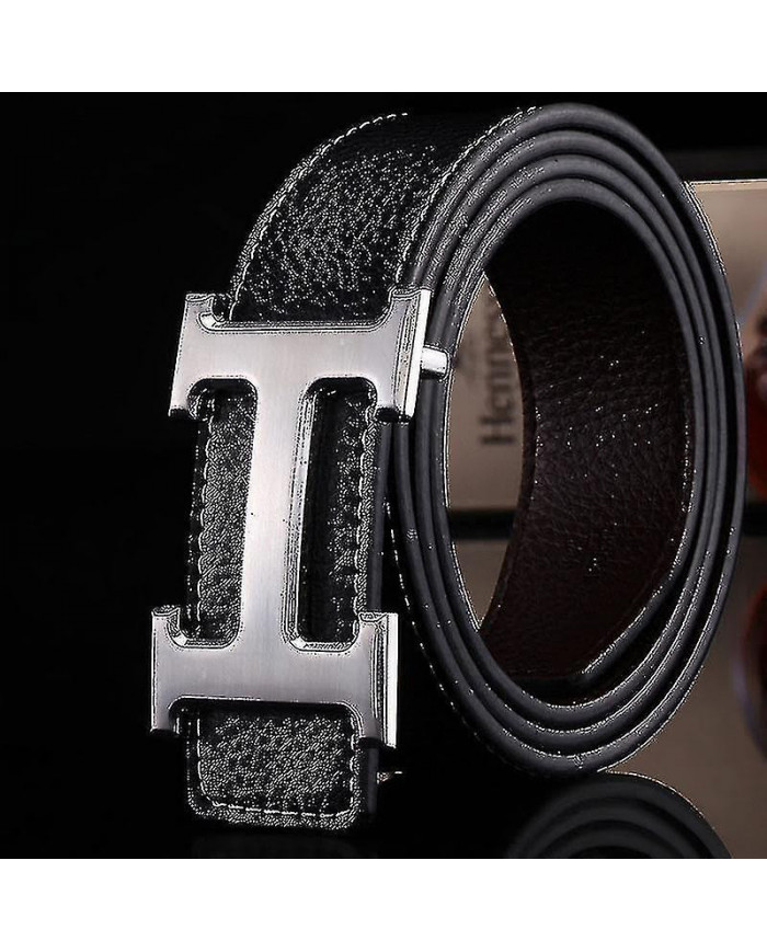 Nouveau style Business Leisure Véritable Pu Cuir H Boucle lisse Litchi Grain Ceinture pour Hommes V