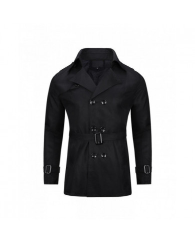 Allthemen Mens Double Poitrine Solid Lapel Trench Coat